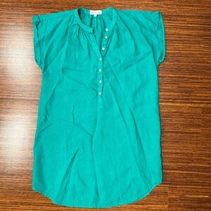 Bella Dahl Linen Cap Sleeve Henley Mini Dress in Tropical Green size medium EUC